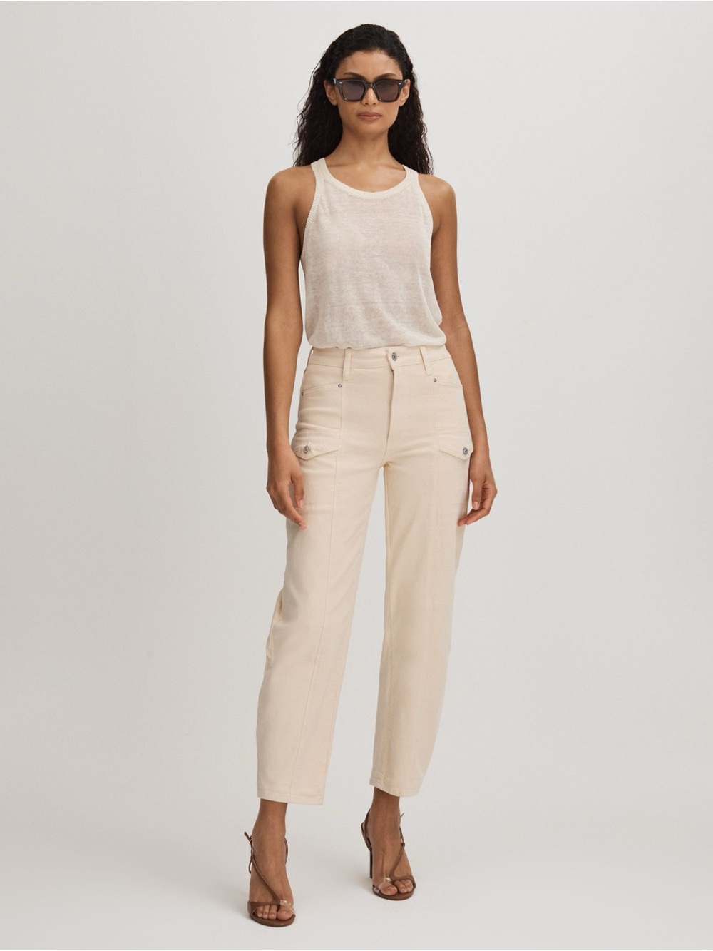PAIGE Women's Alexis High-Rise Tapered Cargo Jeans Size 33 Blonde Sand